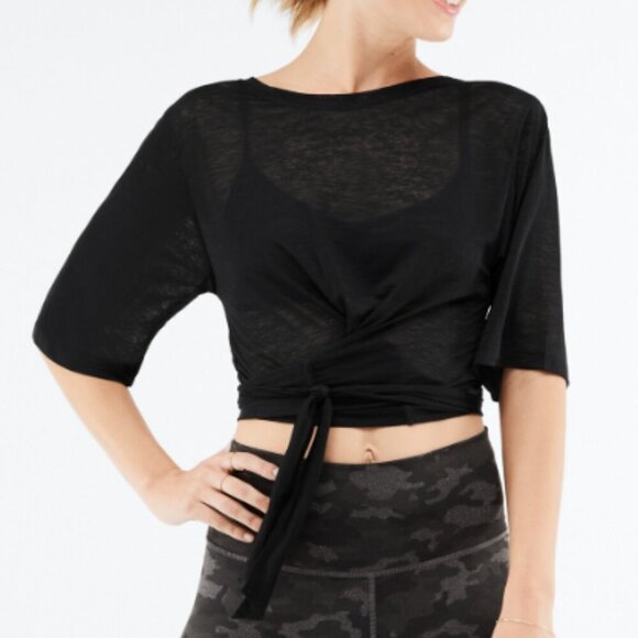 Fabletics Tops - Fabletics Ryan Crop S/S Reversible Tie-Up Black Tee, Size M/8, NWT